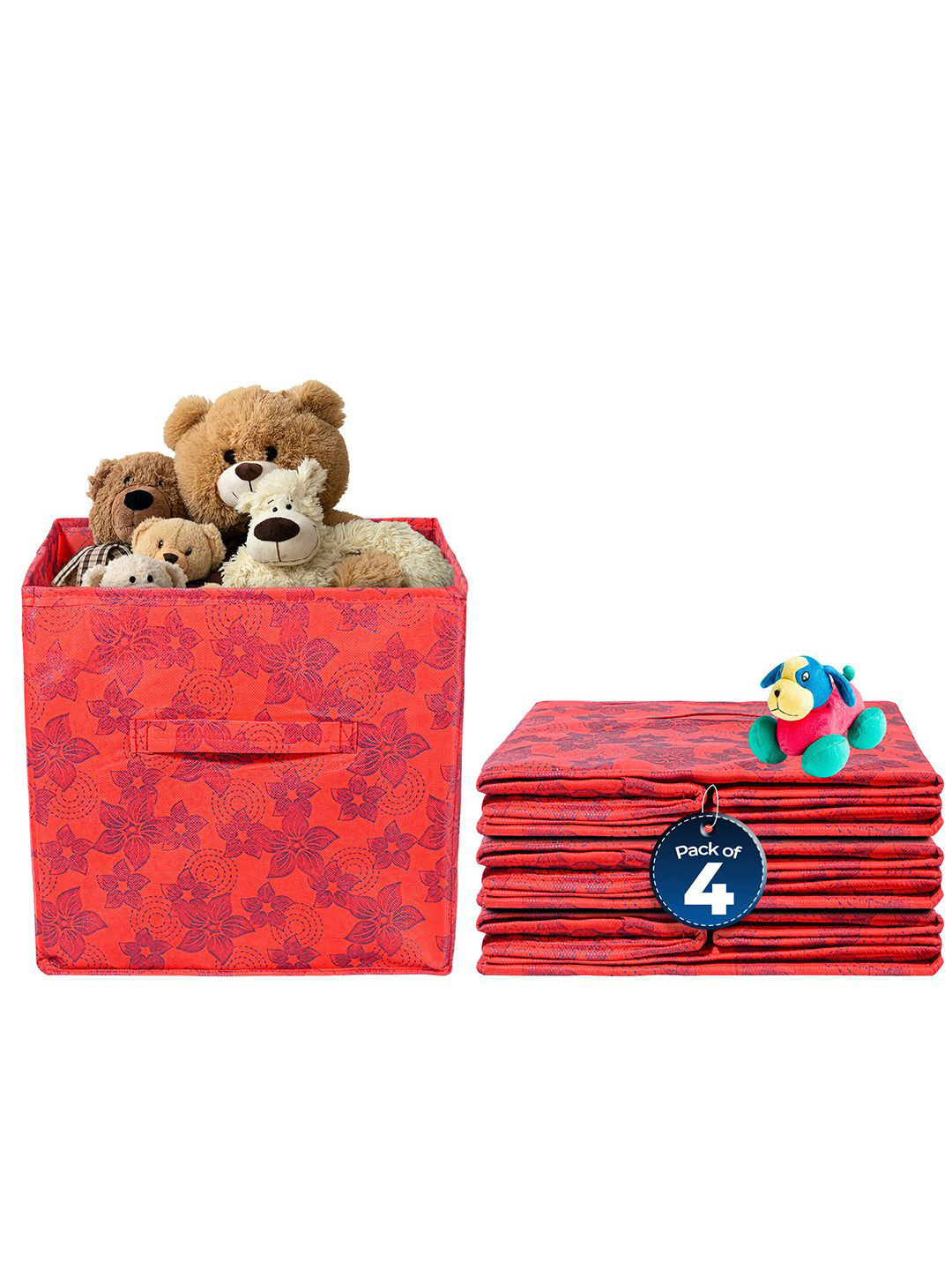 Kuber Industries Red & Blue 4 Pieces Floral Printed Storage Box Multi-Utility Organisers