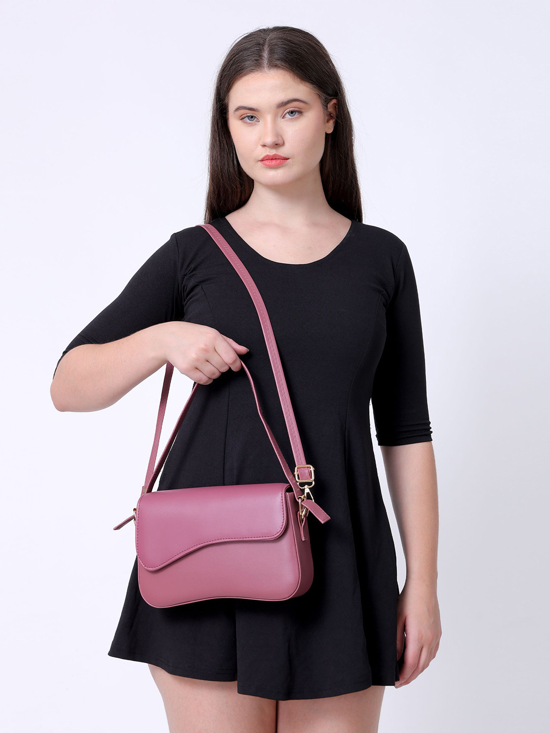 DAISY STAR Leather Rectangular Half-Shaped Sling Bag