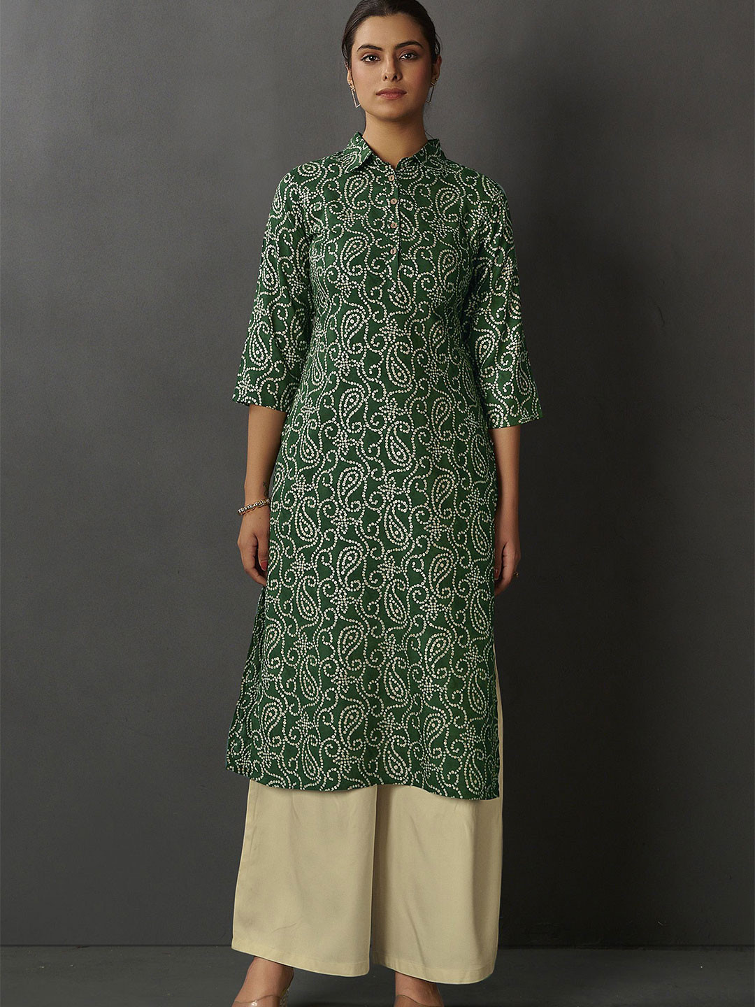 Anouk Women Bandhani Printed Shirt Collar Kurta