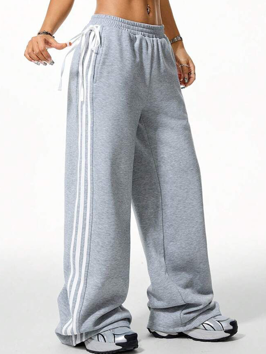 The Roadster Lifestyle Co. Women Striped Mid-Rise Loose Fit Parachute Trousers