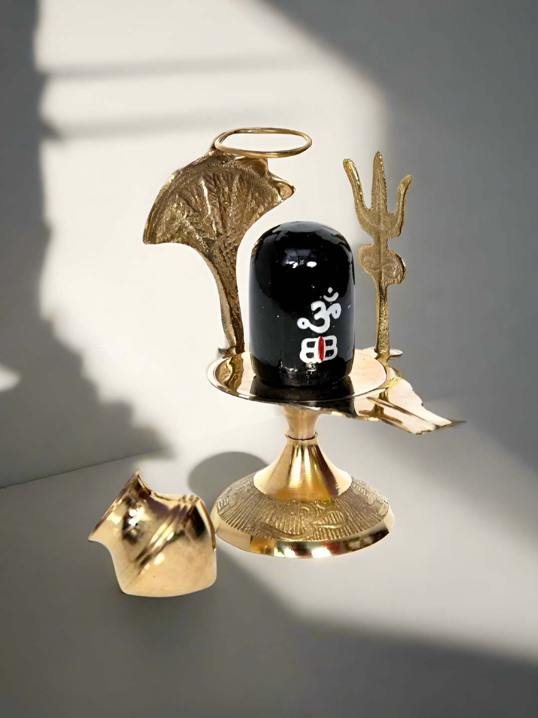 Nyra Kitchenware Mahadev Shivling Gold Brass Metallic Prayer Room Set of 3 Medium Showpieces - 4.7 Inches