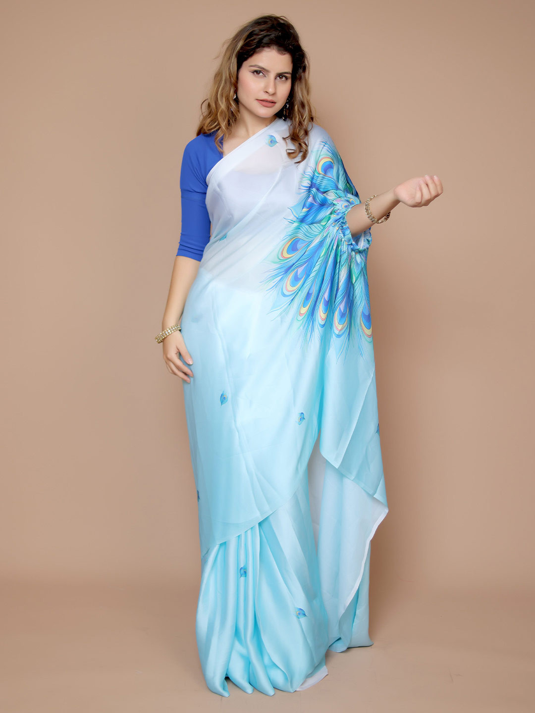 Anouk Floral Printed Freehand Satin Saree