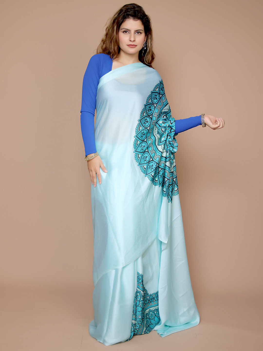 Anouk Floral Satin Designer Freehand Saree