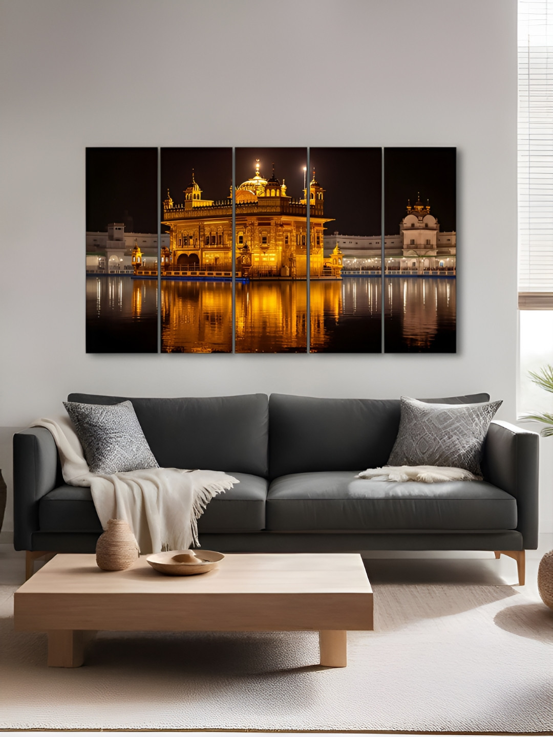 The Castle Decor Black & Gold-Toned 5 Pieces Giridhiwar Printed Wooden Wall Art