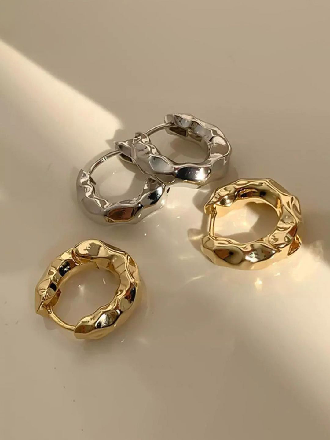 Krelin Set Of 2 Rhodium-Plated Contemporary Shaped Sculpted Hoop Earrings