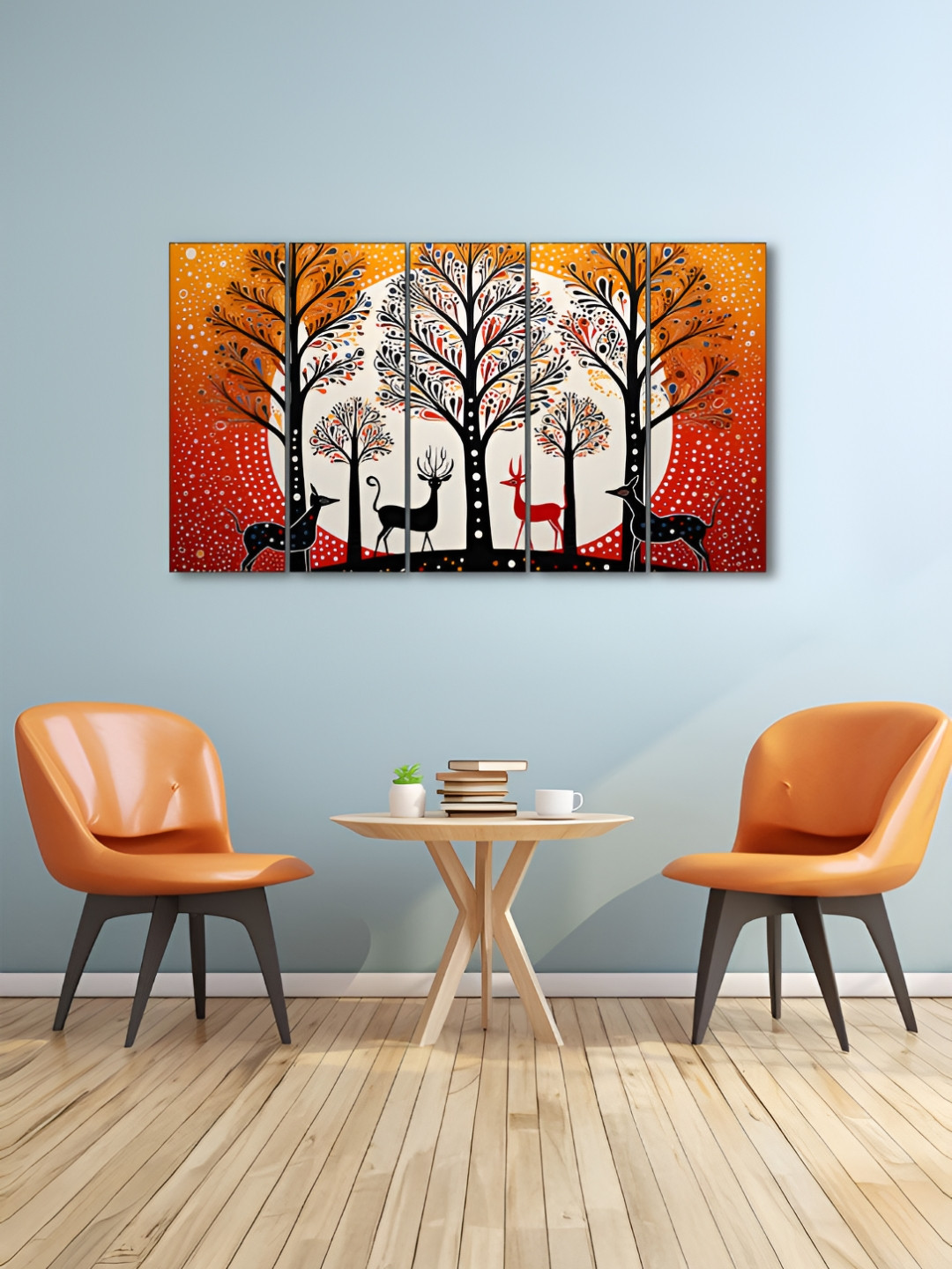 The Castle Decor Orange & Black 5 Pieces Wooden Wall Art