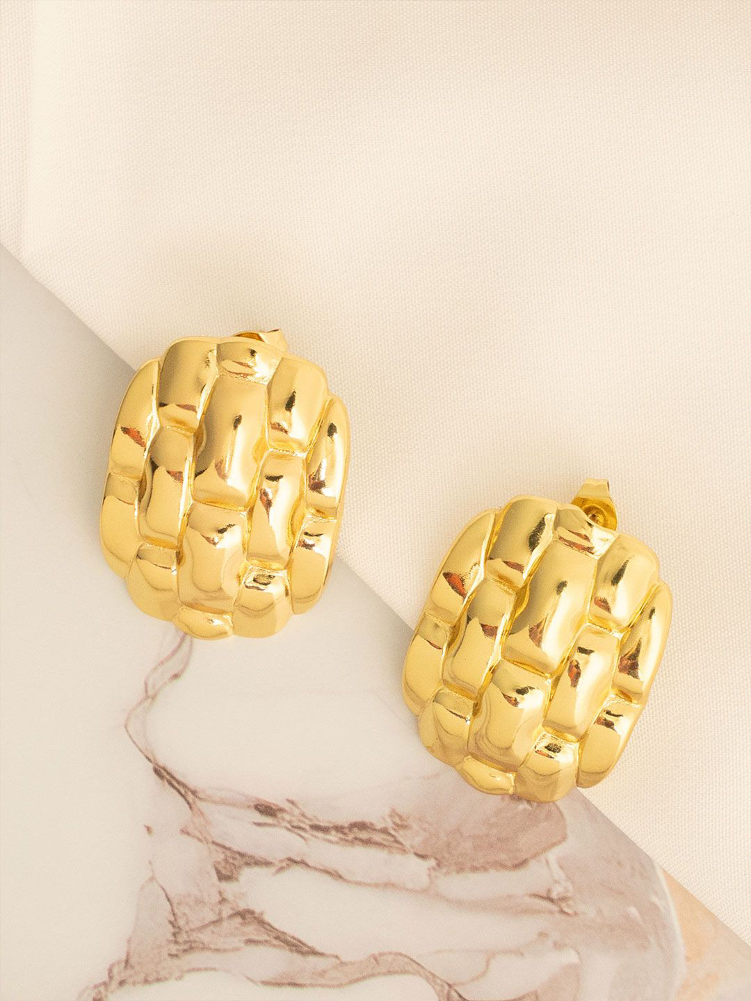 VOGUE PANASH Stainless Steel Gold-Plated Contemporary Oxidised Studs