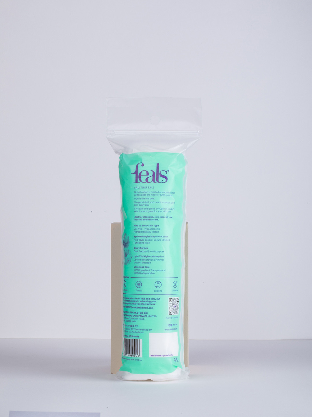 FEALS Set Of 5 Premium 100% Cotton Pads With Aloe Vera - 80 Pieces Each