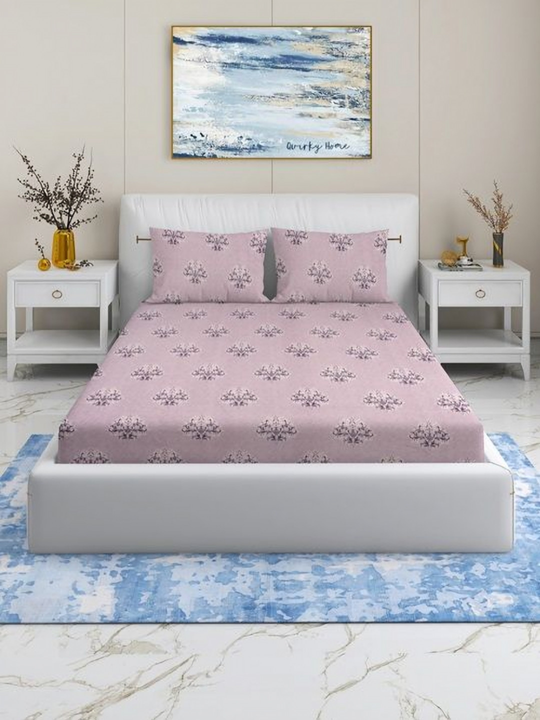 Quirky Home Rome Collection Rose Abstract Microfiber 180 TC King Superfine Bedsheet with 2 Pillow Covers-108 x 108 inches