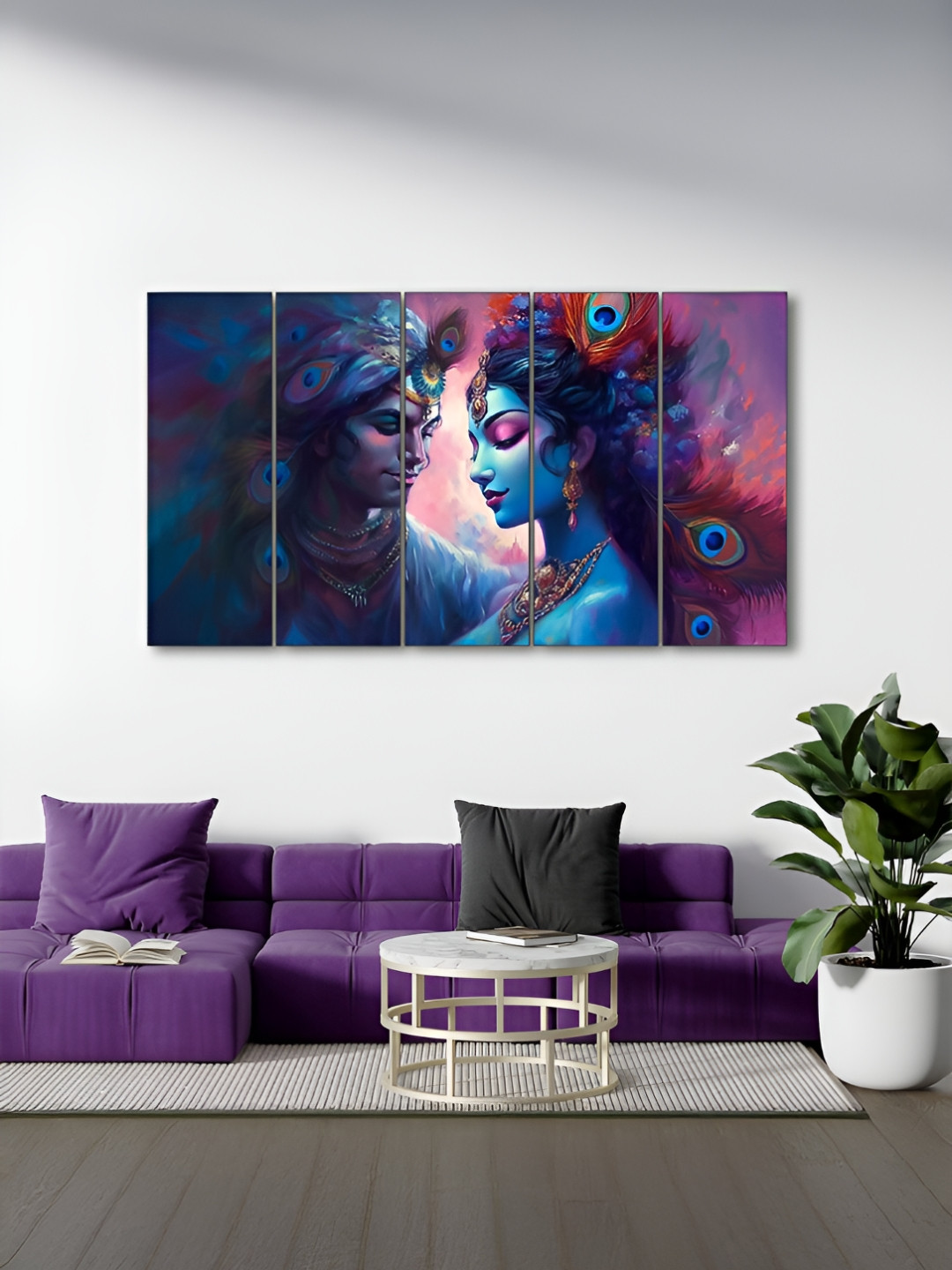 The Castle Decor Blue & Purple 5 Piece Wood Religious Wall Paintings