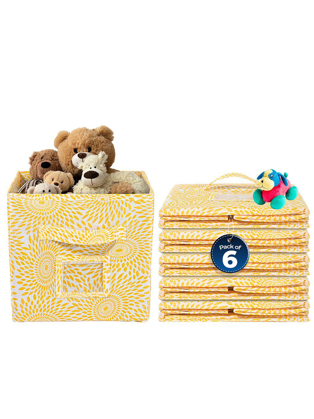 Kuber Industries Set of 6 Yellow Square Storage Box for Wardrobe Organisers