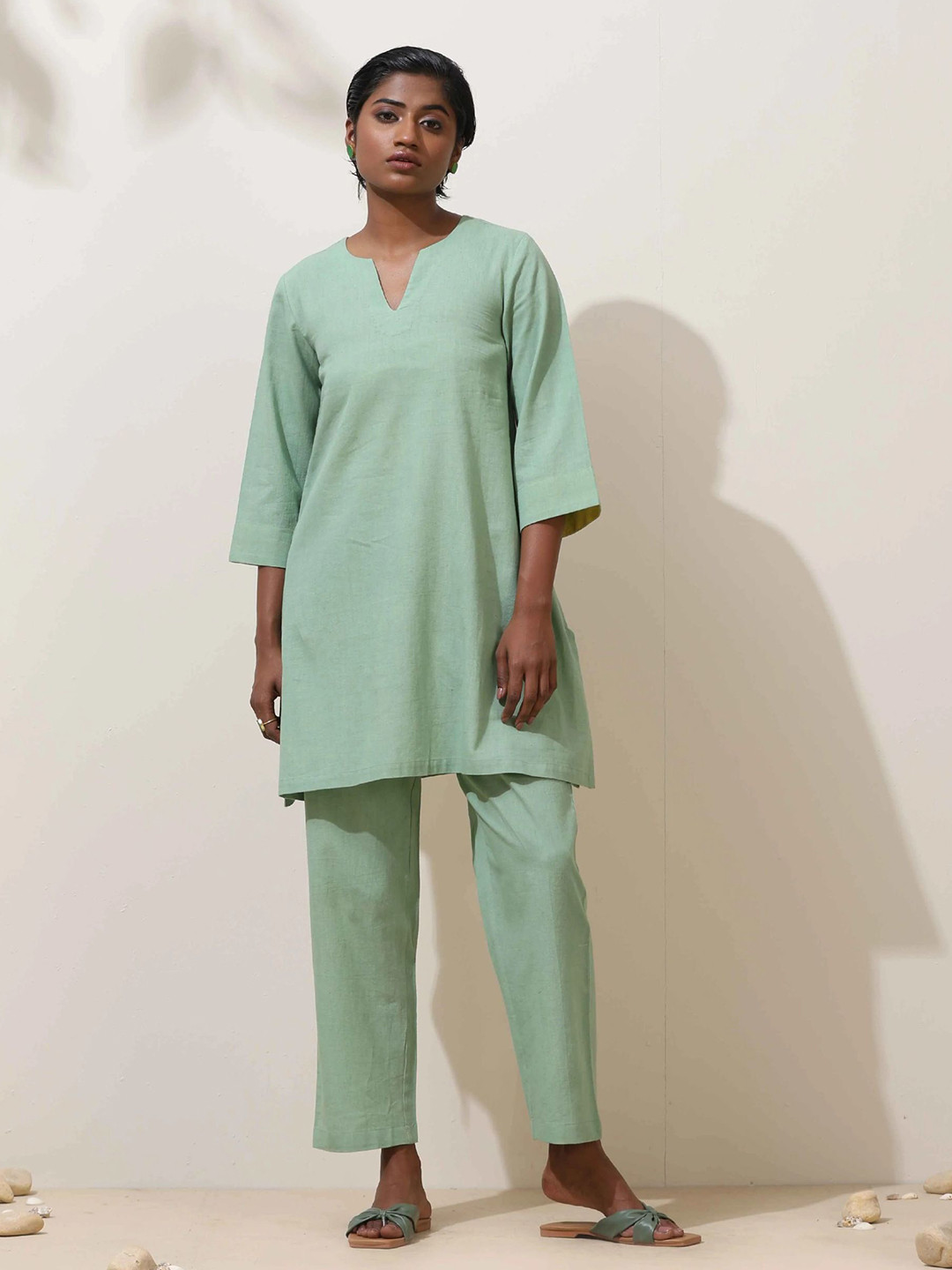 trueBrowns Mint Green Cotton Kurta Co-Ord Set