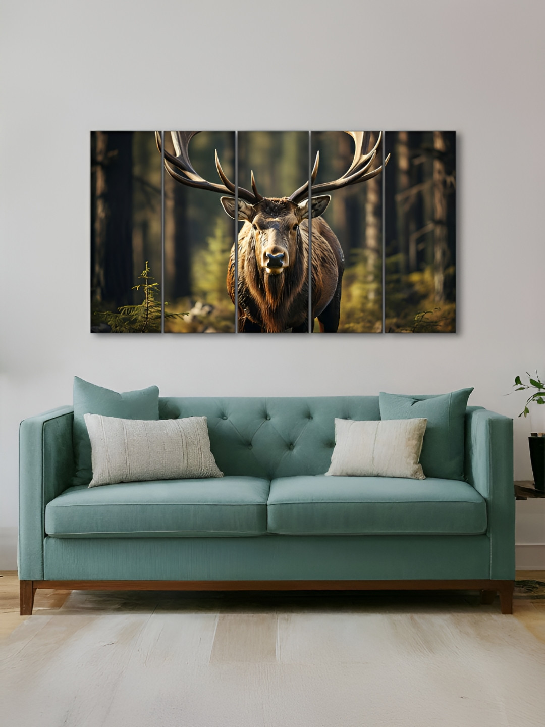 The Castle Decor Green Wood 5 Pcs Wall Living Room Rectangle Potrait Paintings Wall Art