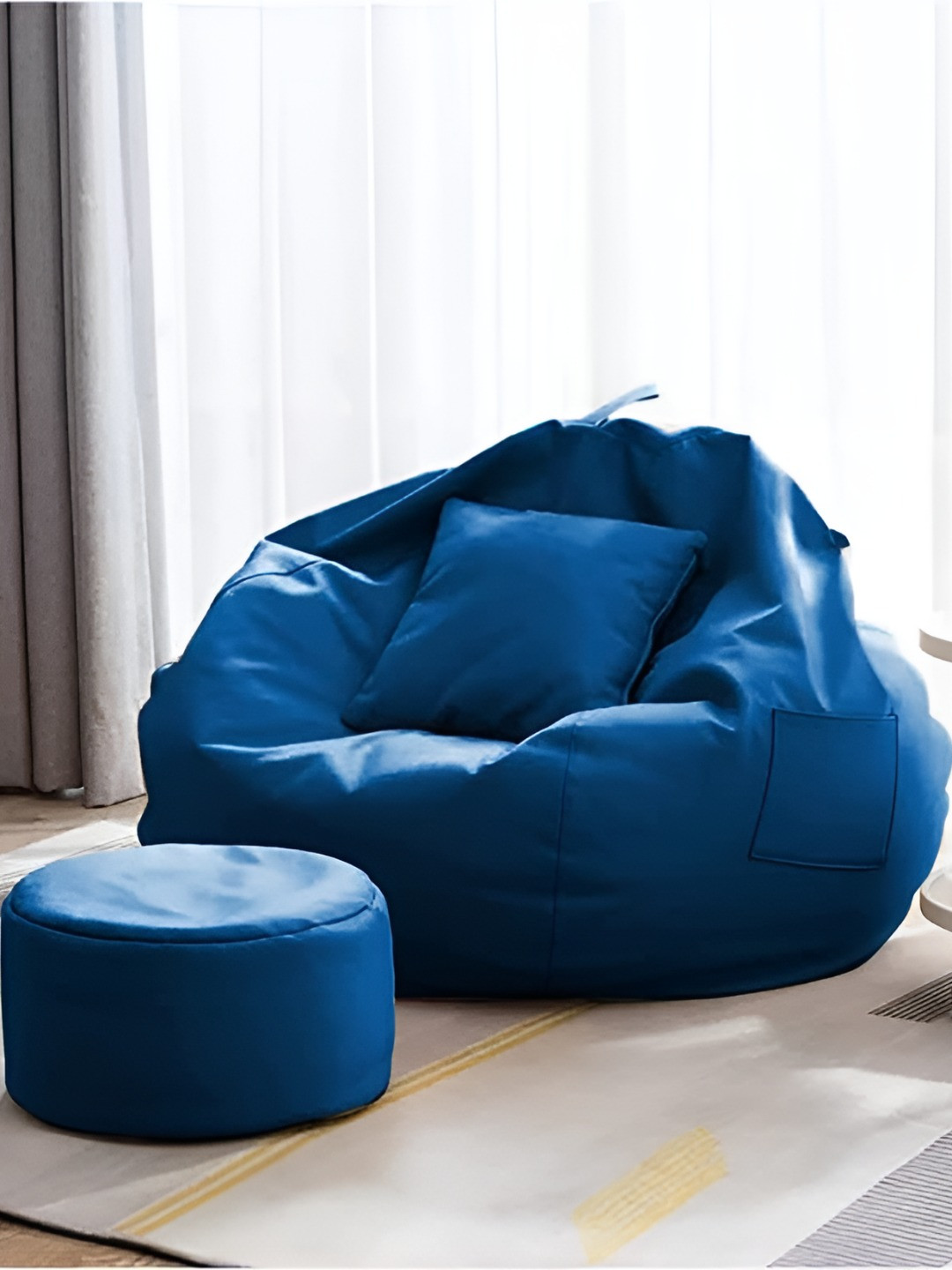 AARIJ MART 3-Pcs Blue Bean Bag With Footrest & Cushion