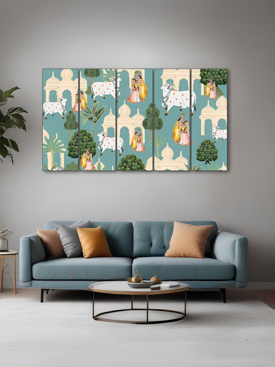 The Castle Decor Wood 5 Pcs Wall Living Room Rectangle Paintings Wall Art -1.21 x 27In