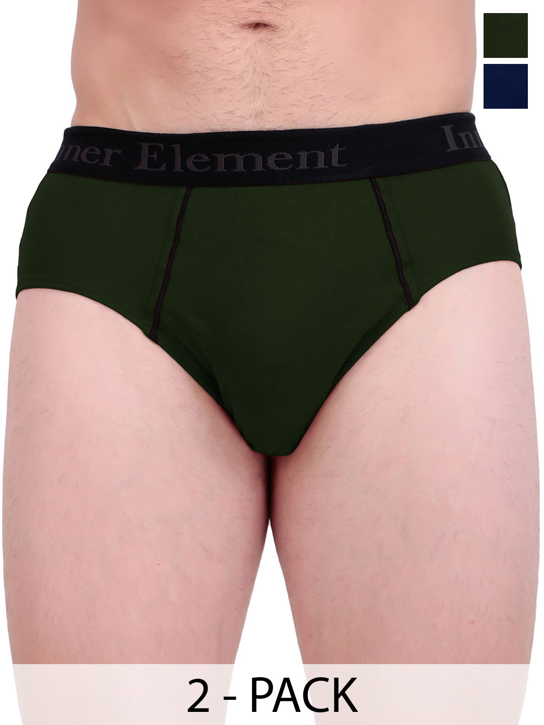 inner element Pack Of 2 Mid Rise Basic Briefs MEN_BRIEF_2PK_NAVY_OLIVE_XS