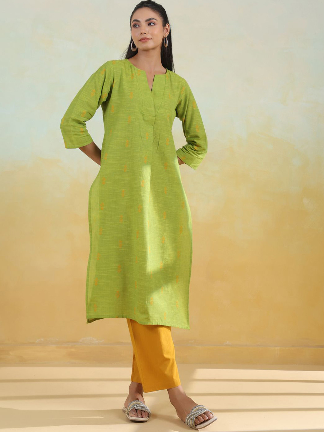 anayna Women Ethnic Motifs Embroidered Cotton Kurta with Trouser