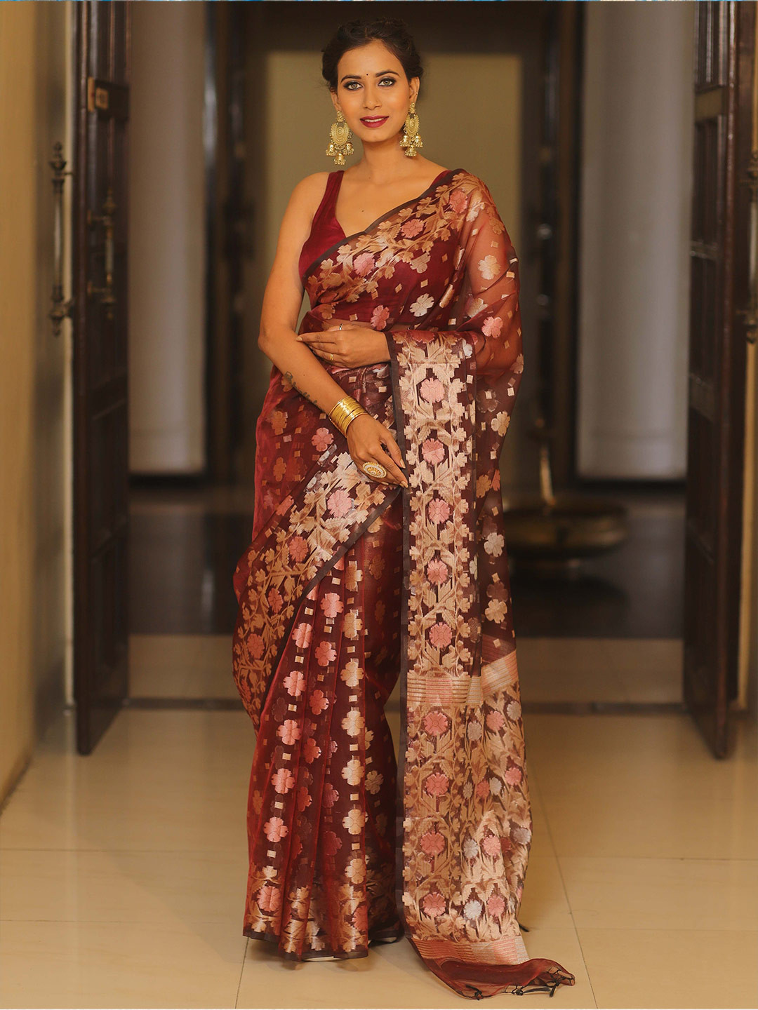 Banarasee Kora Muslin Saree