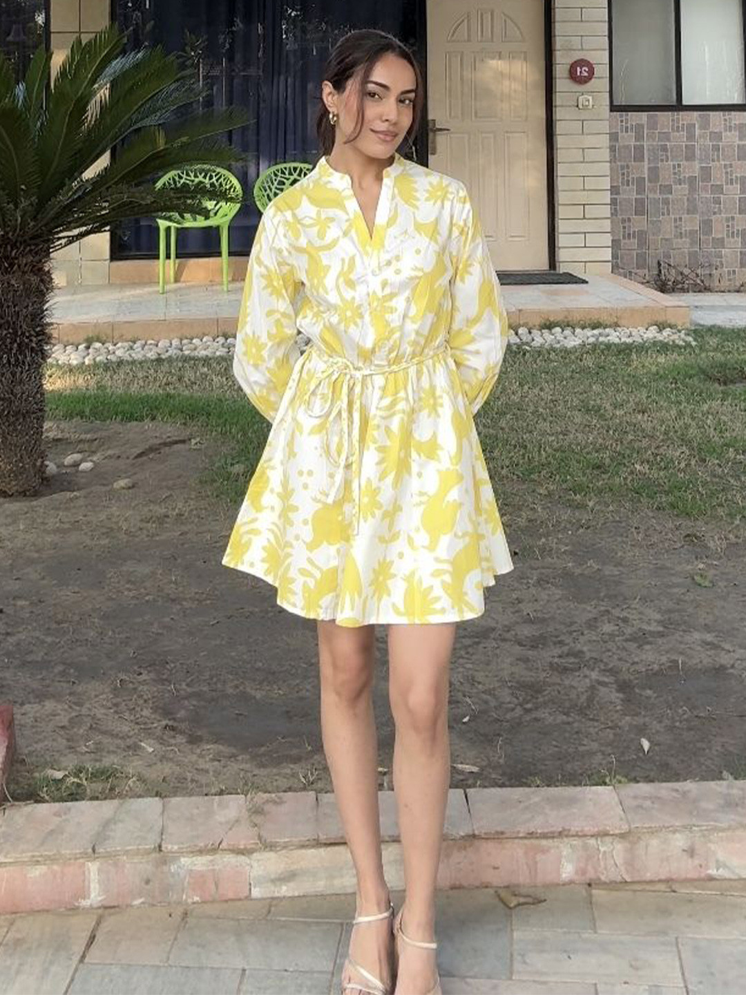 House of Sal Cotton Printed Dress with belt