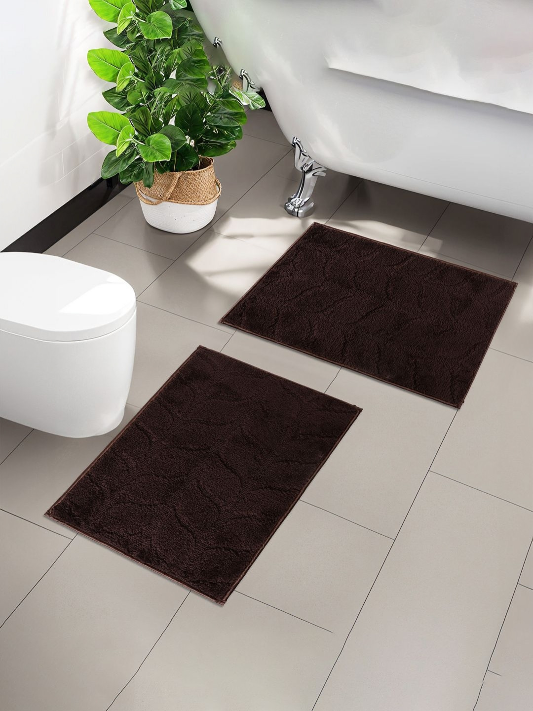Myntra Elegant Homes Brown 2 Pieces Leaf Design Microfibre Anti-Skid Doormats