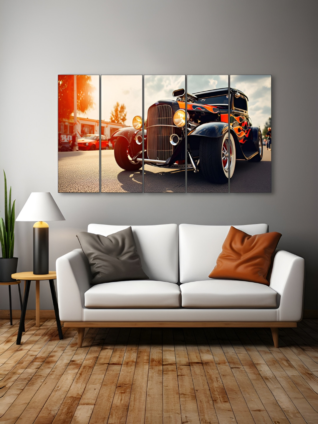 The Castle Decor Red & Black 5 Pieces Car Wooden Wall Arts