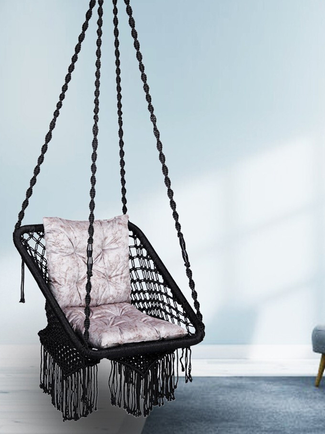 Patiofy Premium Black Square-Shaped Comfortable Hammock Swing Chair With Cushion