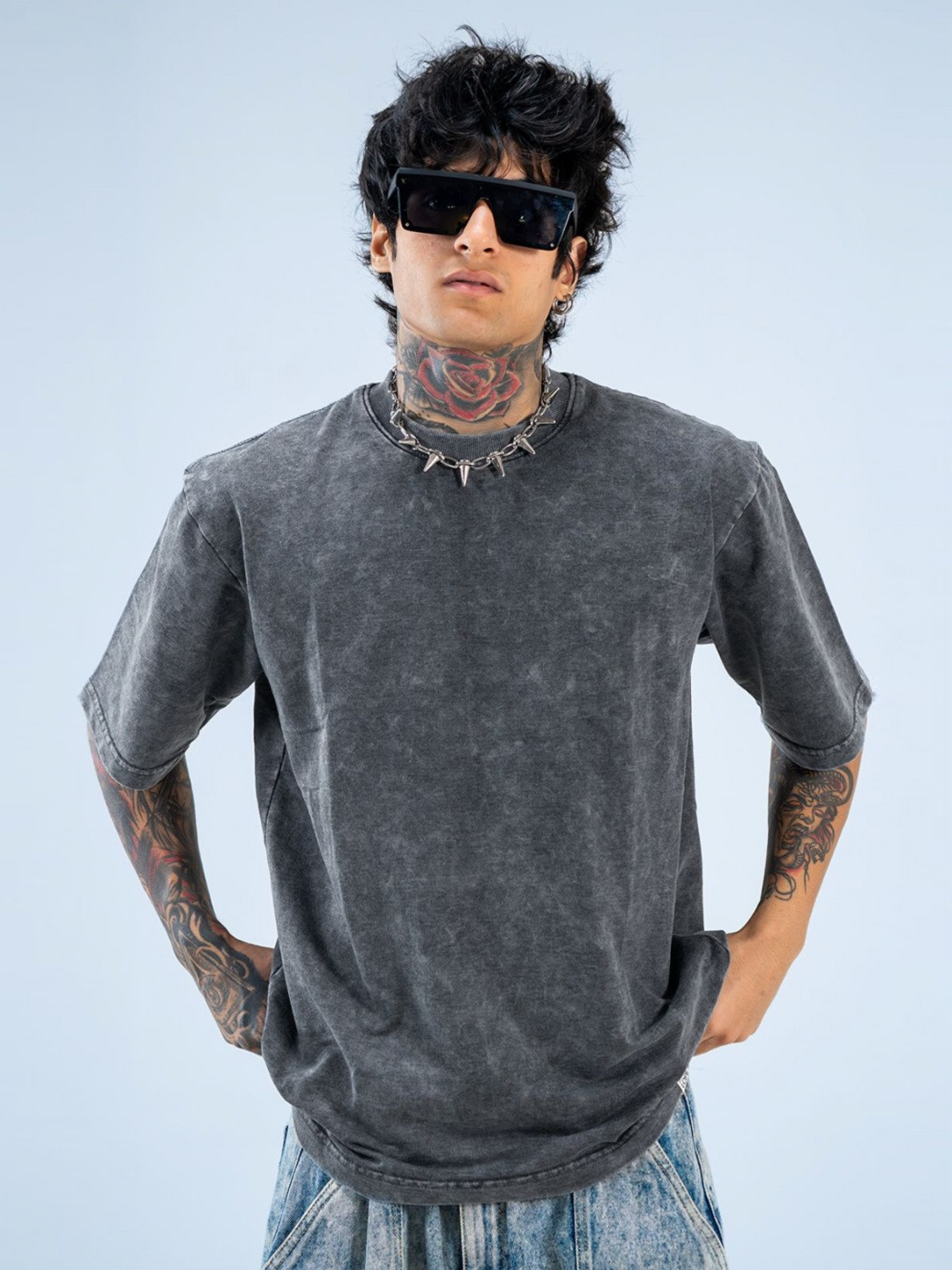 Echolope Men Washed Effect Round Neck Cotton T-shirt