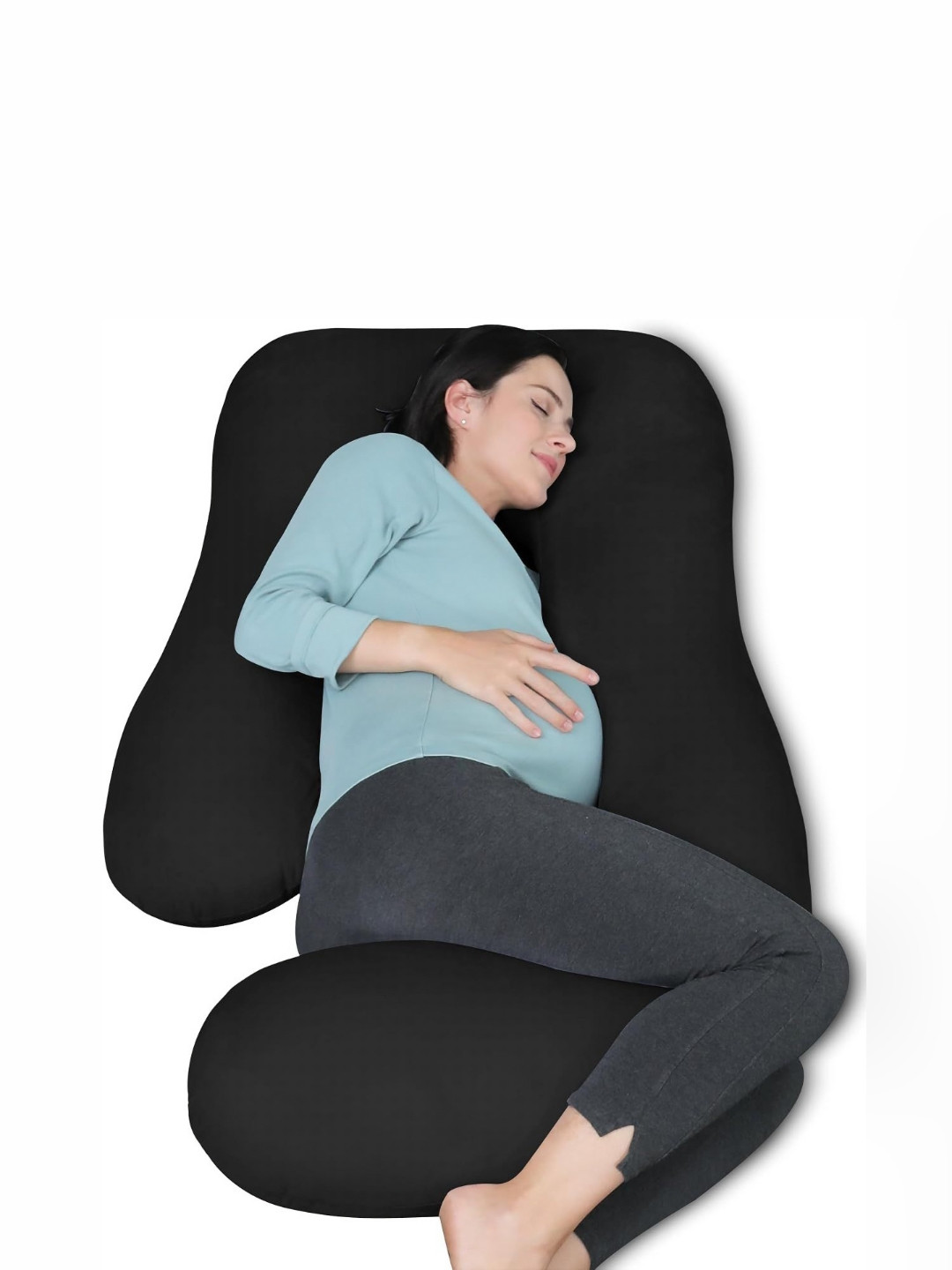 Pum Pum Hollow Fiber Black Solid Faux Velvet Ultra Soft Fibre Maternity Pillow-139.7 x 76.2 x 22.86 cm