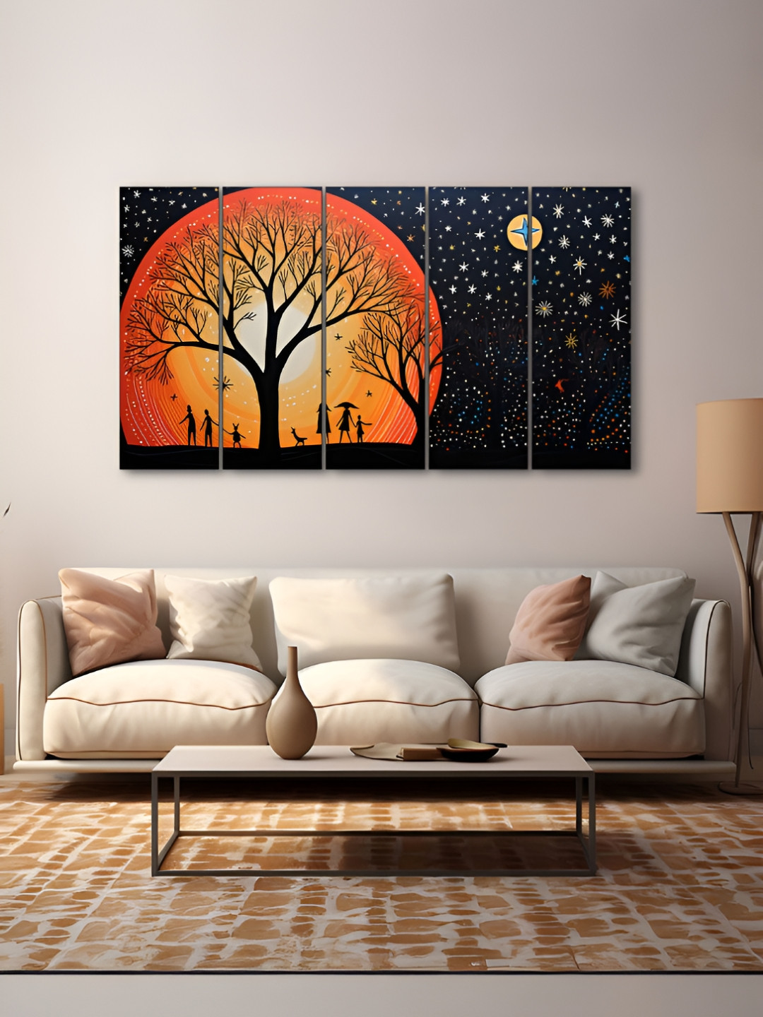 The Castle Decor Red & Black 5 Pieces Tree Printed Wooden Wall Art