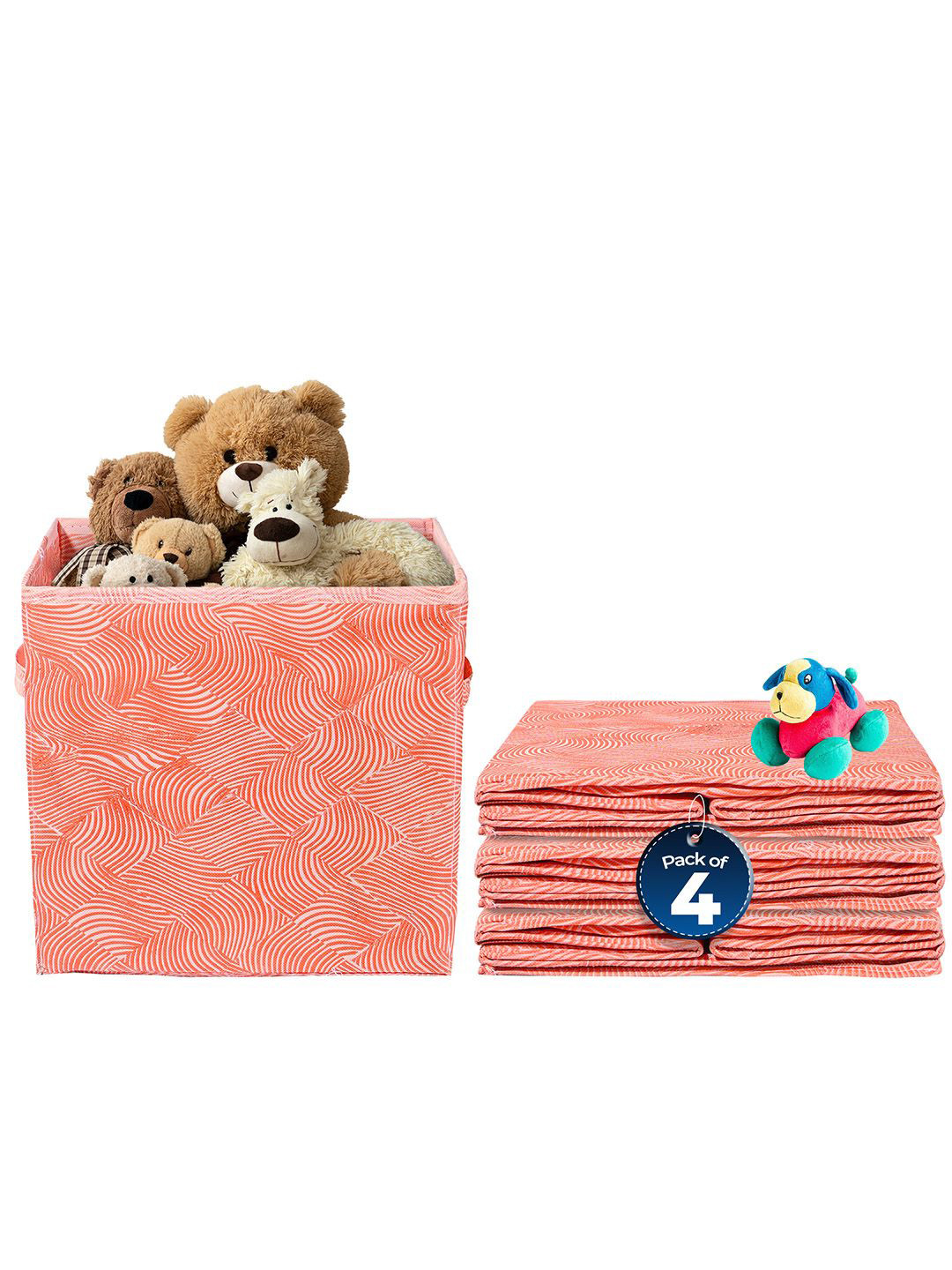 Kuber Industries Set of 4 Orange Square Storage Box for Wardrobe Organisers