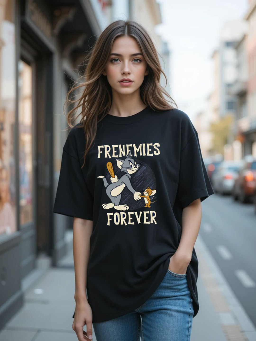 SZN Tom & Jerry Round Neck Printed Cotton T-shirt