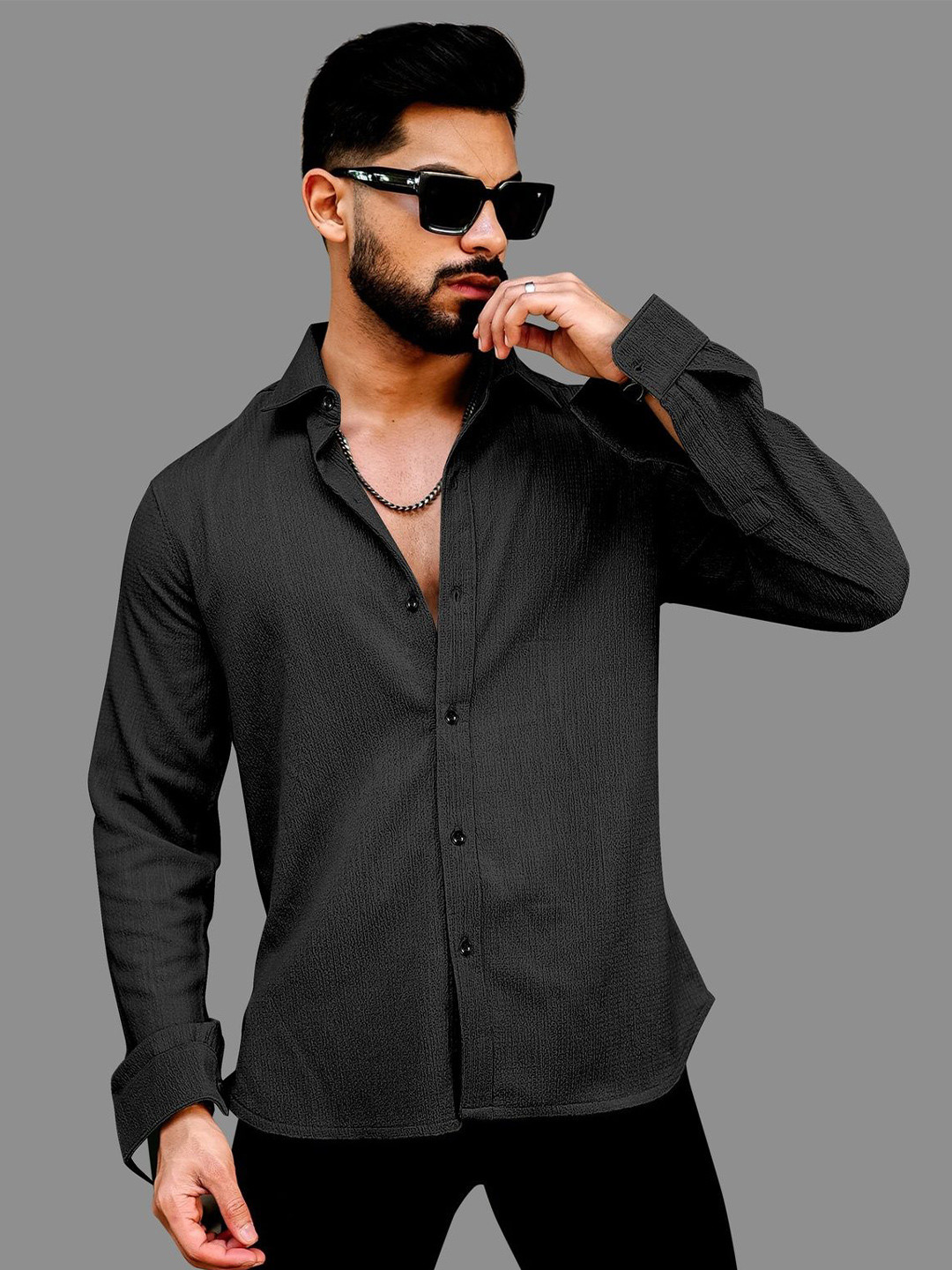 VORTEX Textured Spread Collar Original Casual Shirt