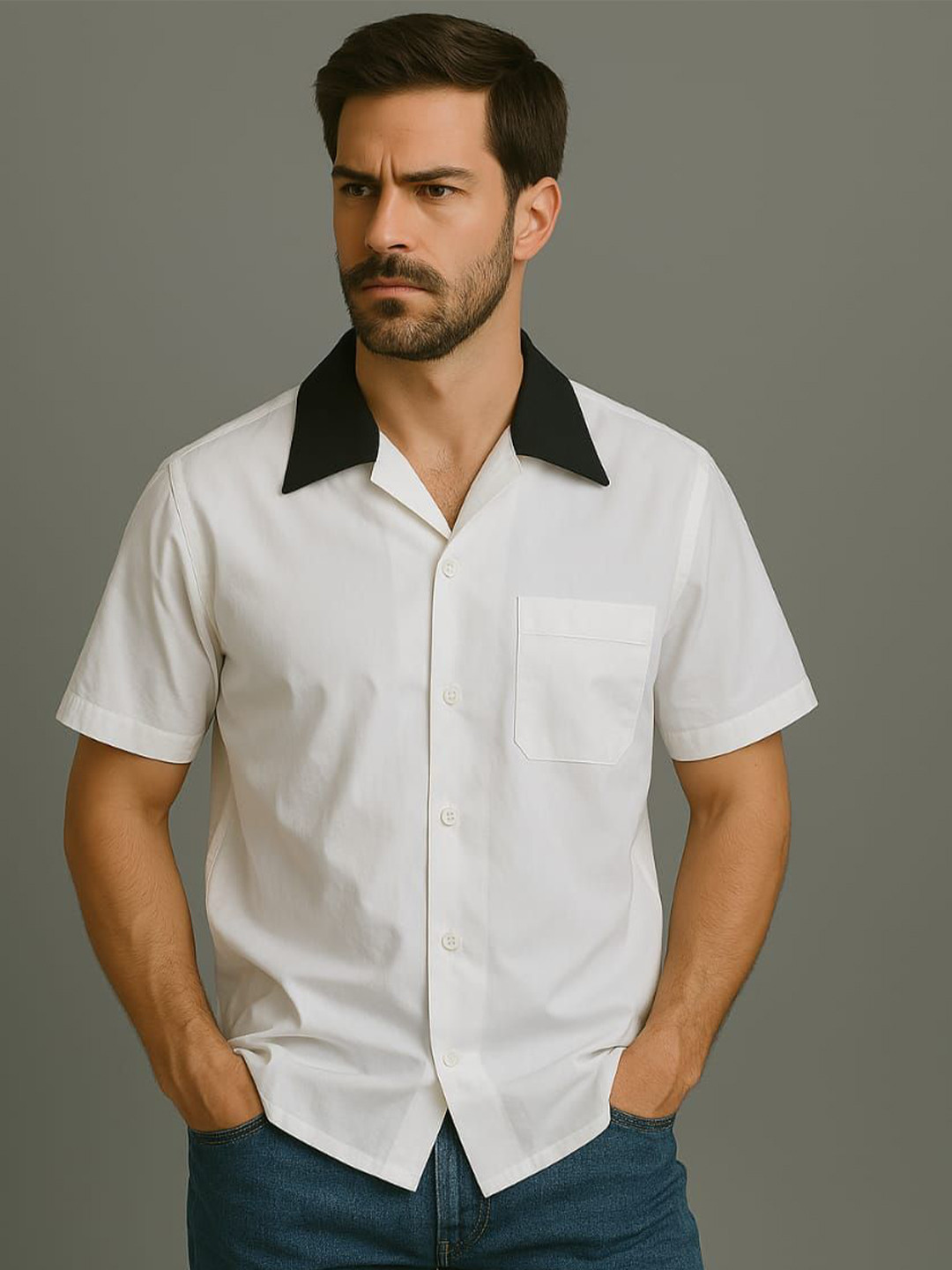 KOTRANIC Men Relaxed Fit Solid Cuban Collar Cotton Casual Shirt