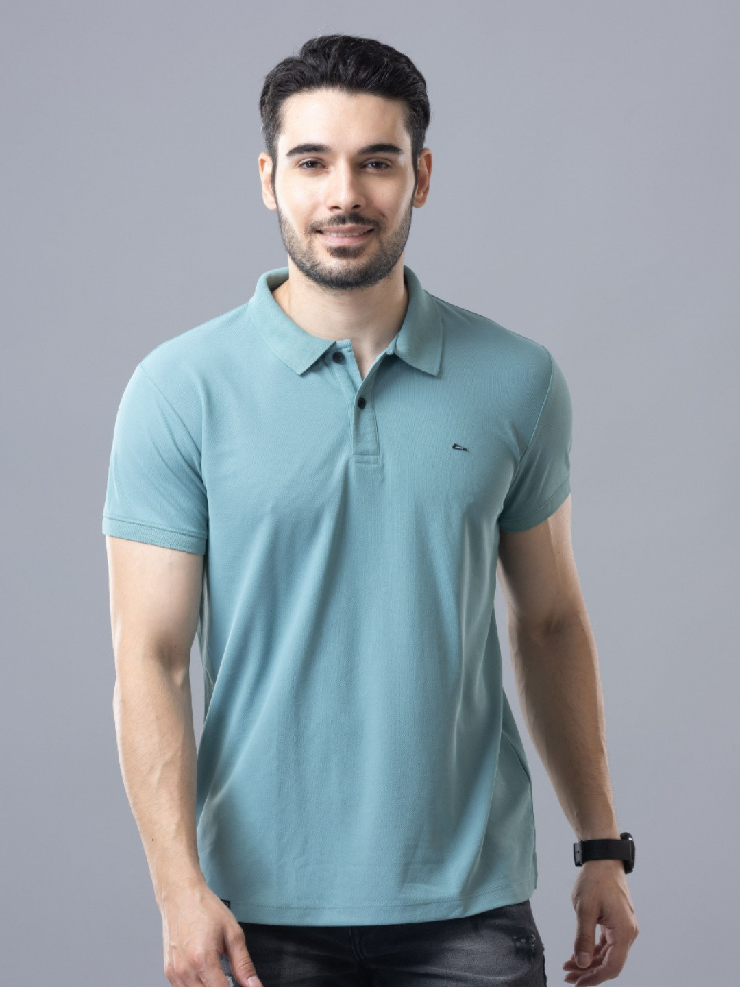 Nostrum Cherry Half Sleeve Seagreen Plain Polo T-shirt