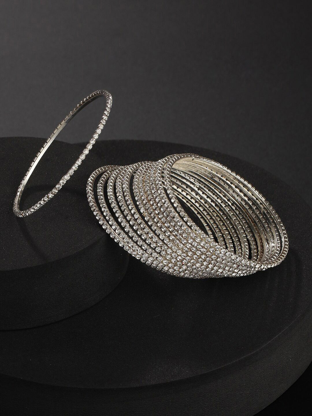T4 JEWELS Set Of 12 Silver-Plated Cubic Zirconia-Studded Bangles
