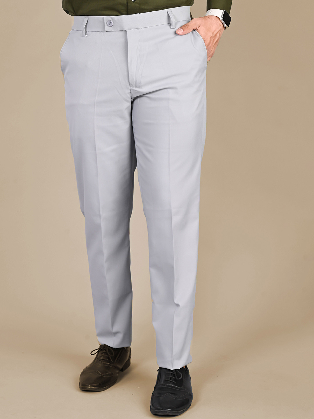 MANCREW Men Soild Regular fit Tailored Trousers