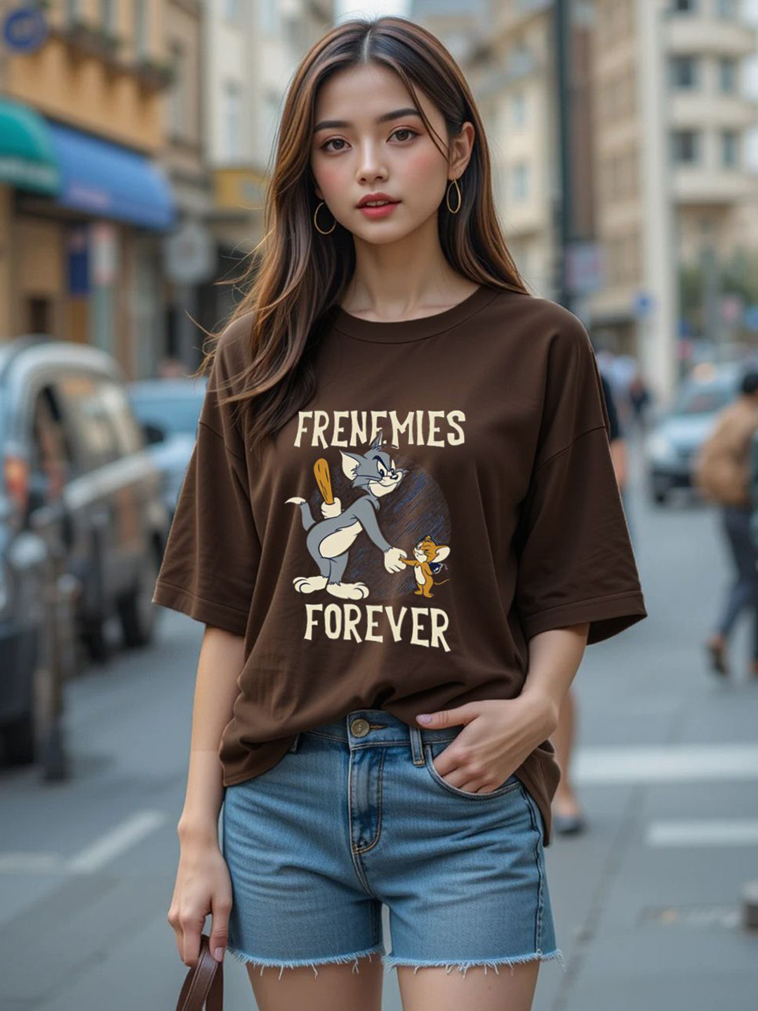 SZN Tom & Jerry Round Neck Printed Cotton T-shirt
