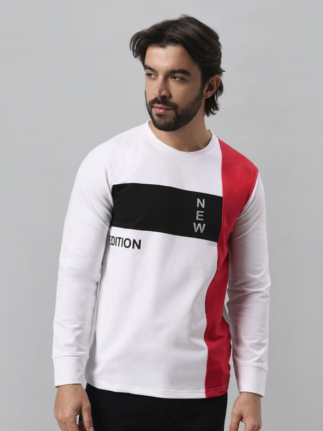 BE POSITIVE Colourblocked Round Neck Cotton T-shirt