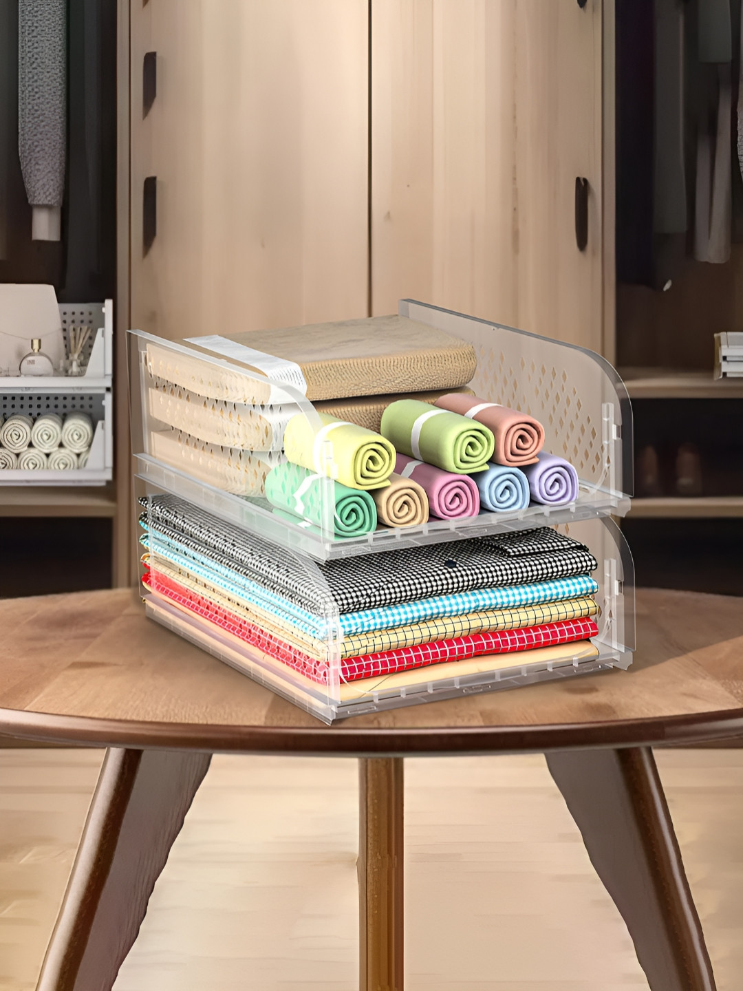 Myntra Elegant Homes Storage Organizer Transparent 2 Pieces Wardrobe Drawer Organisers