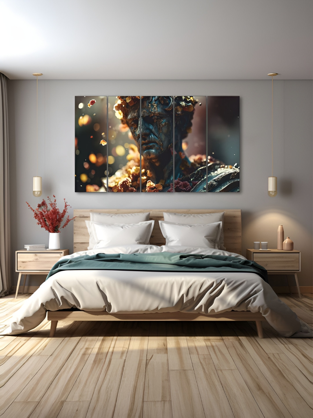 The Castle Decor Wood 5 Pcs Wall Living Room Rectangle Paintings Wall Art -1.21 x 27In