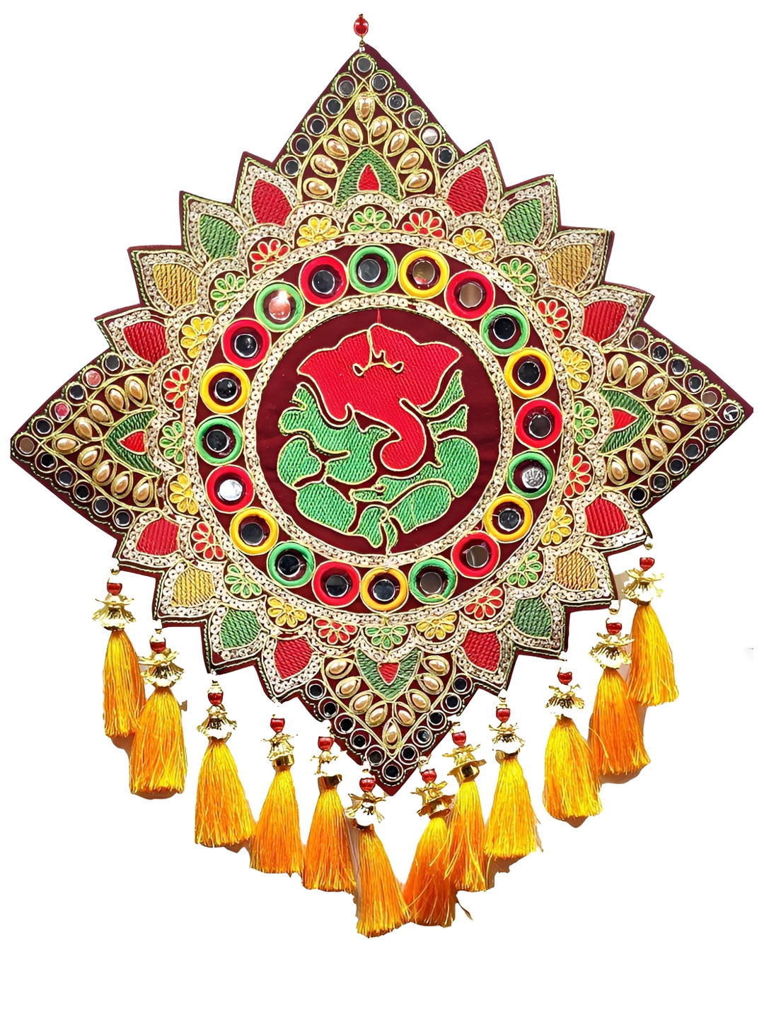 ajoom Lord Ganesha Fabric Tasselled Hanging Hall Spiritual Wall Decor-15.7In