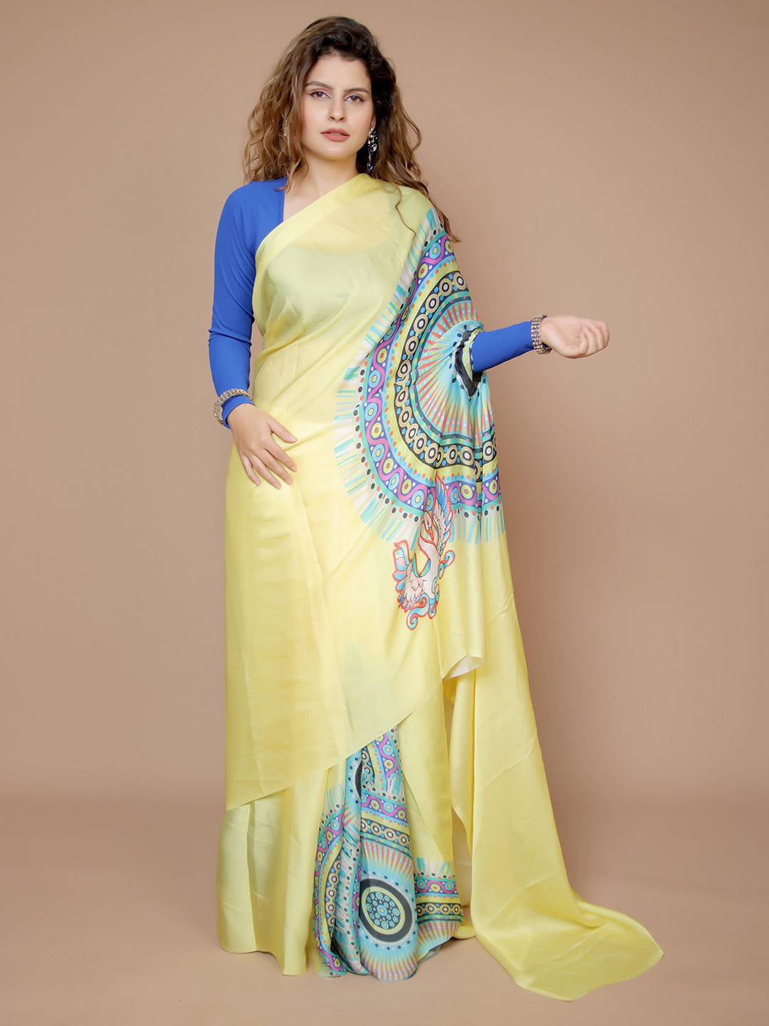 Anouk Printed Satin Freehand Saree