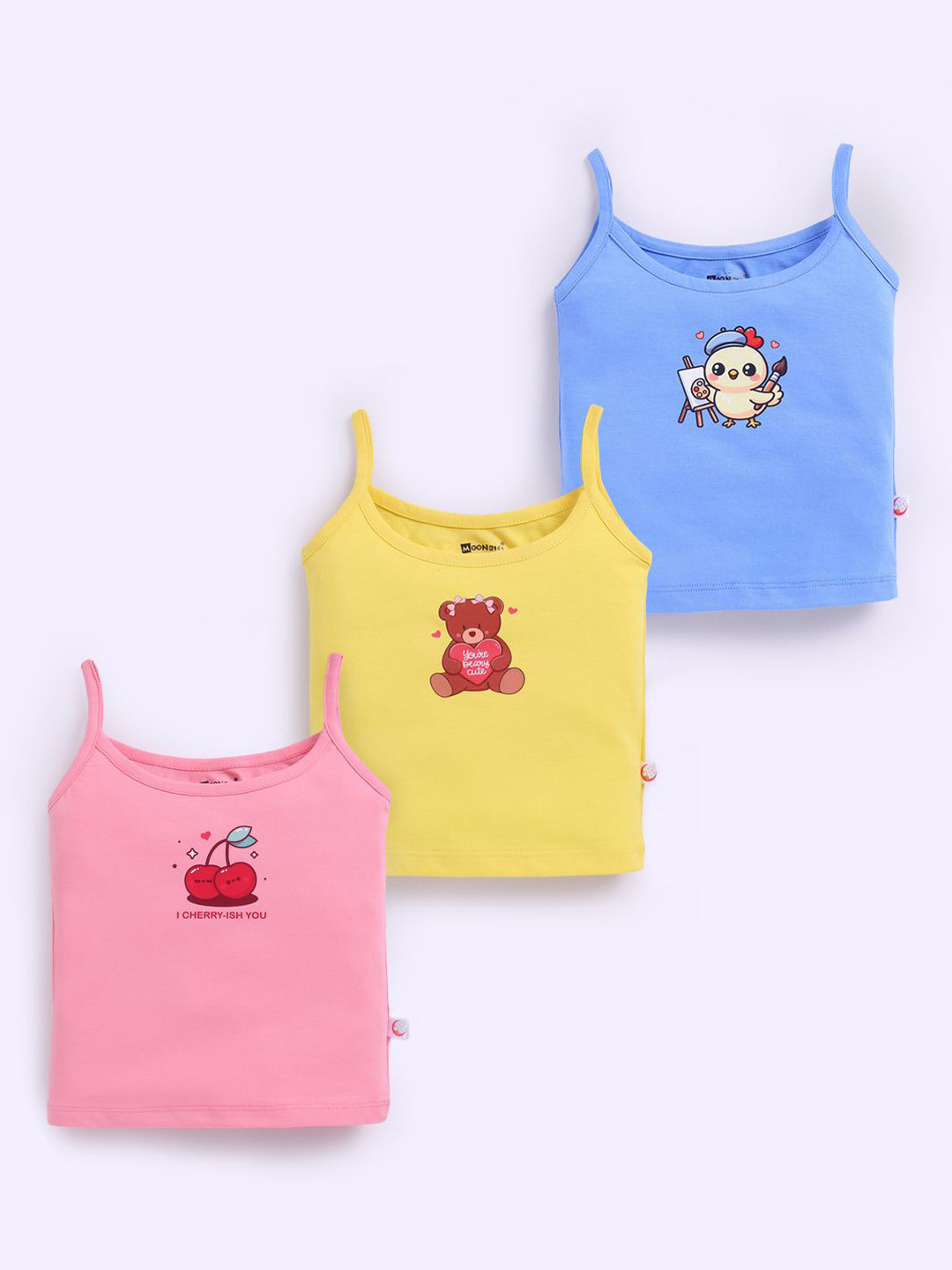 MooNKids Infants Pack Of 3 Printed Pure Cotton Vests R1-MK_Slip_3 ylw pnk dep blu