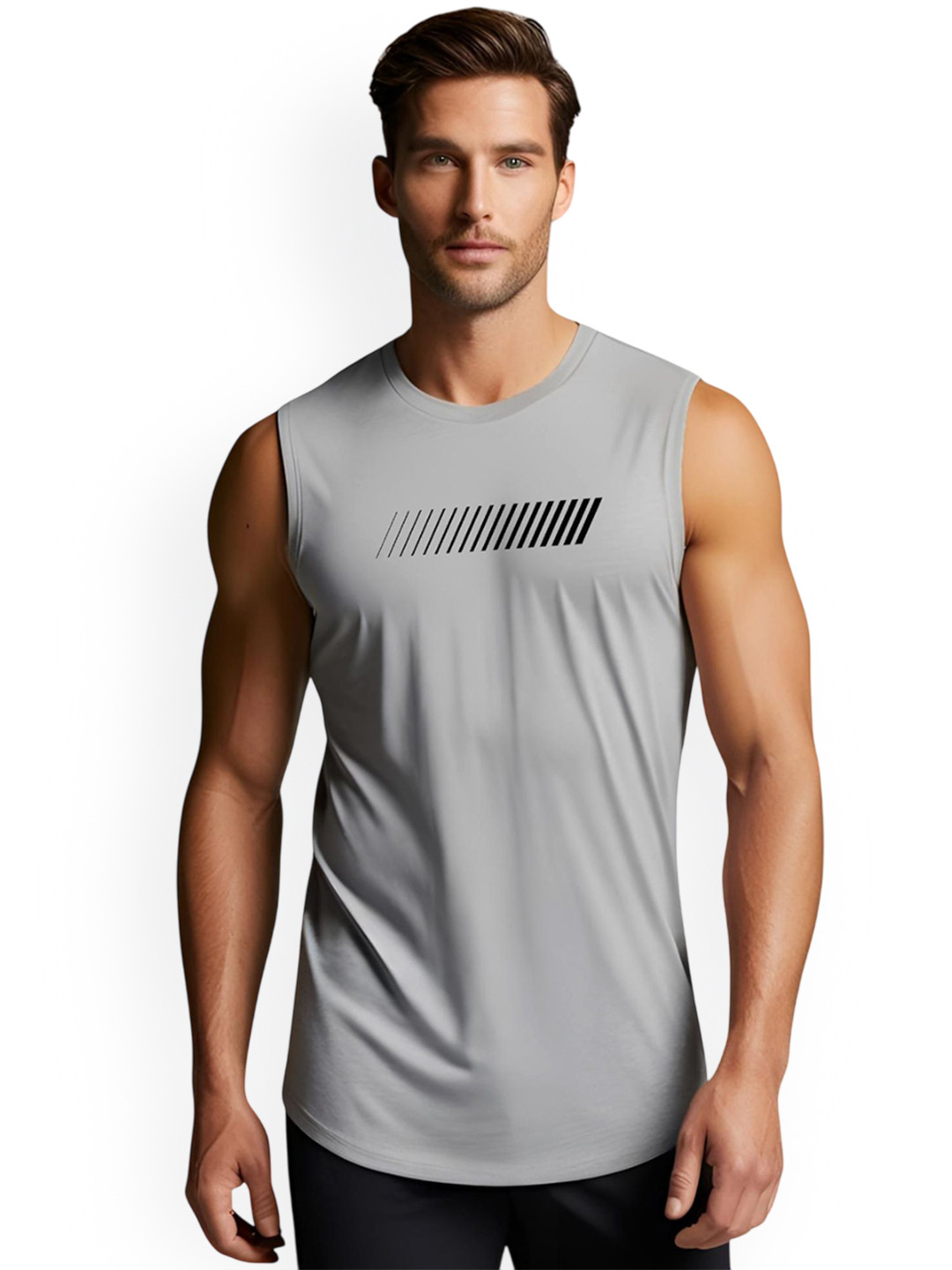 3Colors Printed Gym Innerwear Vests VEST-CCUT-THRUST MULTILINE-GREY