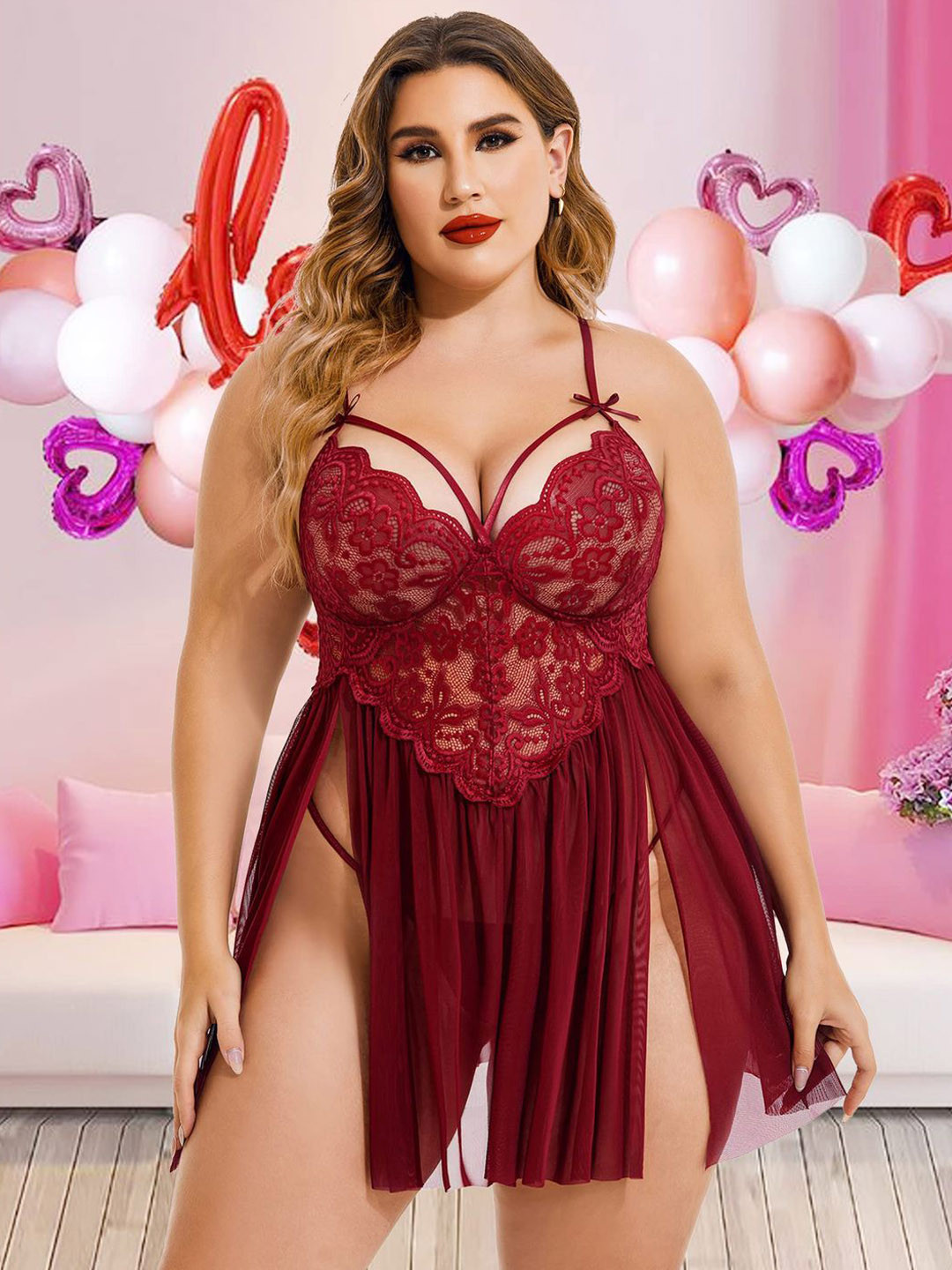 TrendVerse Self Design Baby Doll Nightdress