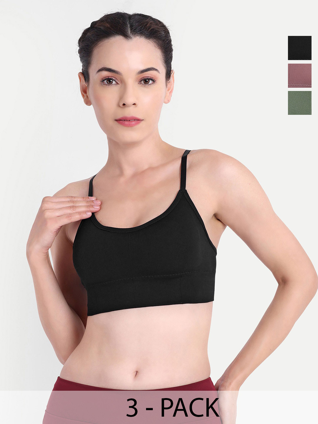 Trulymart Pack Of 3 Full Coverage Rapid-Dry Lightly Padded Non-Wired Seamless Sports Bra