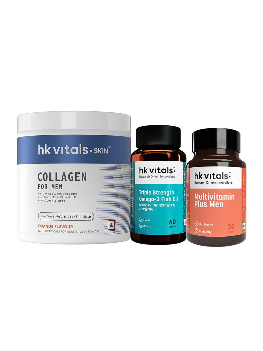 HK VITALS Set Of 3 Men Marine Collagen- 200 g- Omega 3- 60 Tablets & Multivitamin -30 Tabs