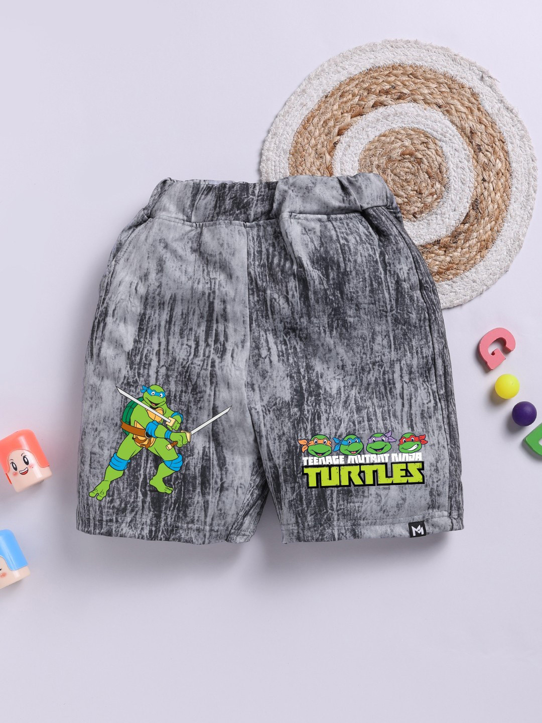 YK X Minute Mirth Boys Mutant Ninja Turtles Printed Regular Shorts