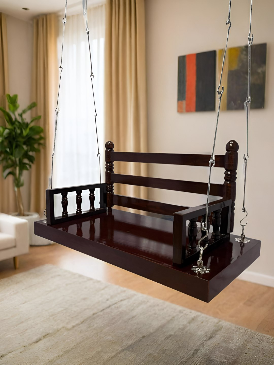 JAIRI TRADERS Brown Wooden Swings With Back Support &  Armrest