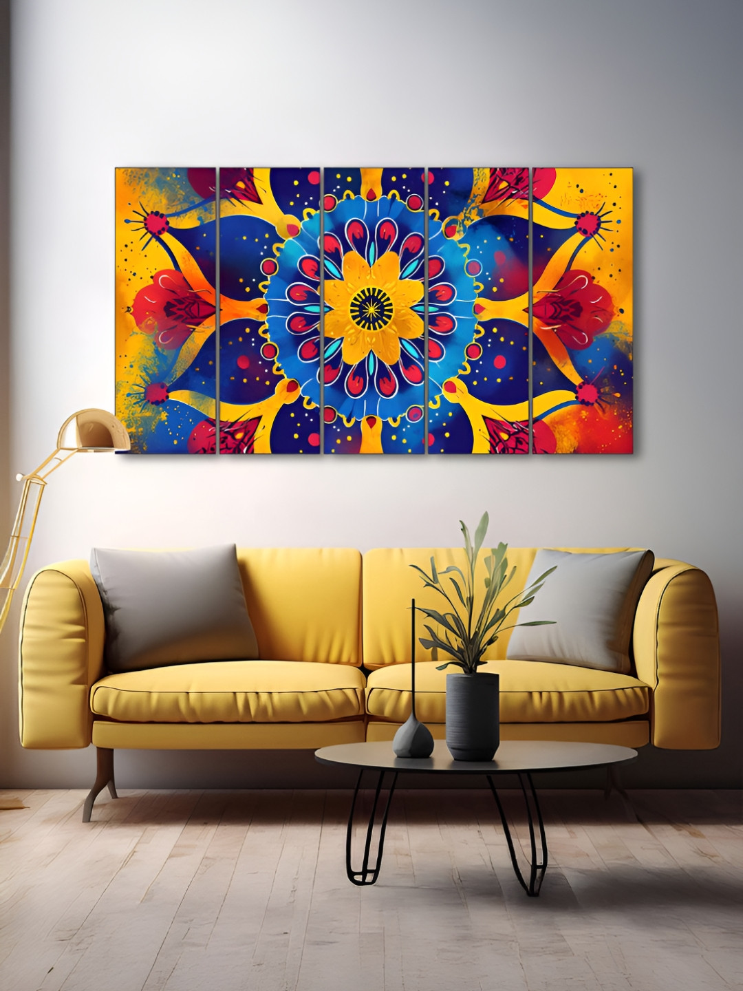 The Castle Decor Orange & Blue 5 Piece Wood Other Wall Paintings